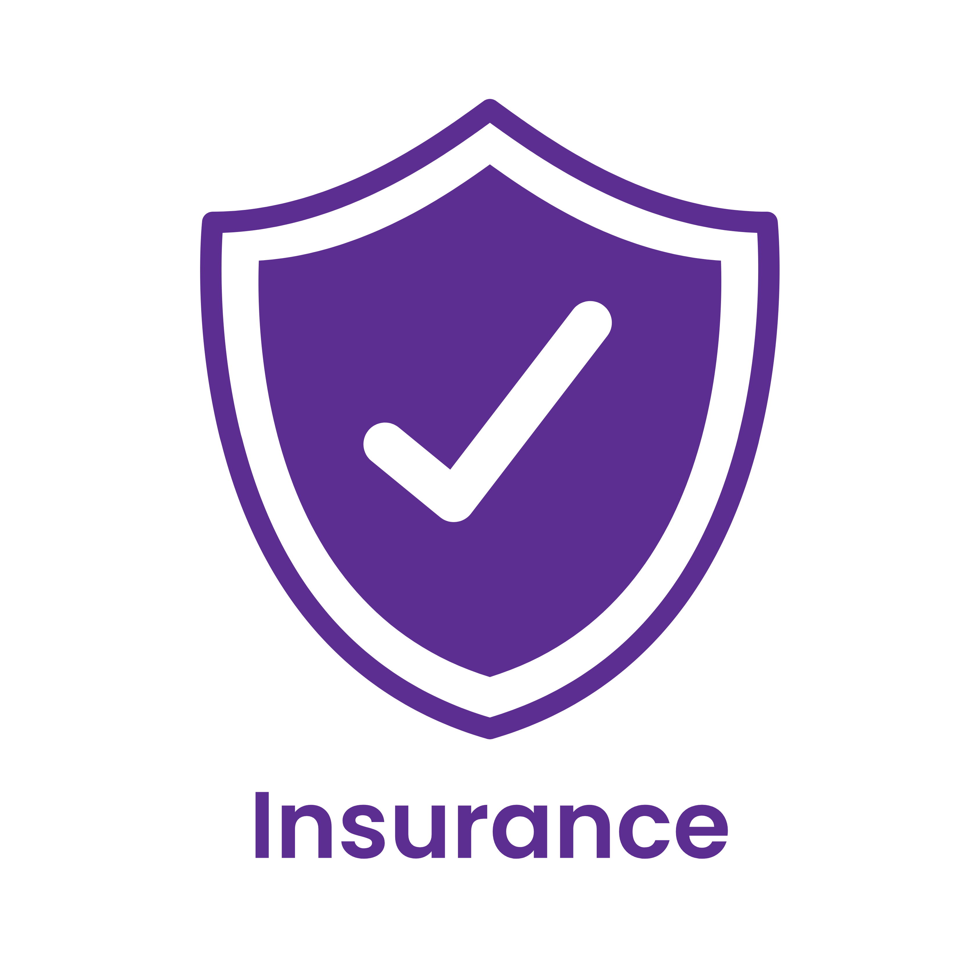A purple shield with a check mark and the word 'Insurance' below it.